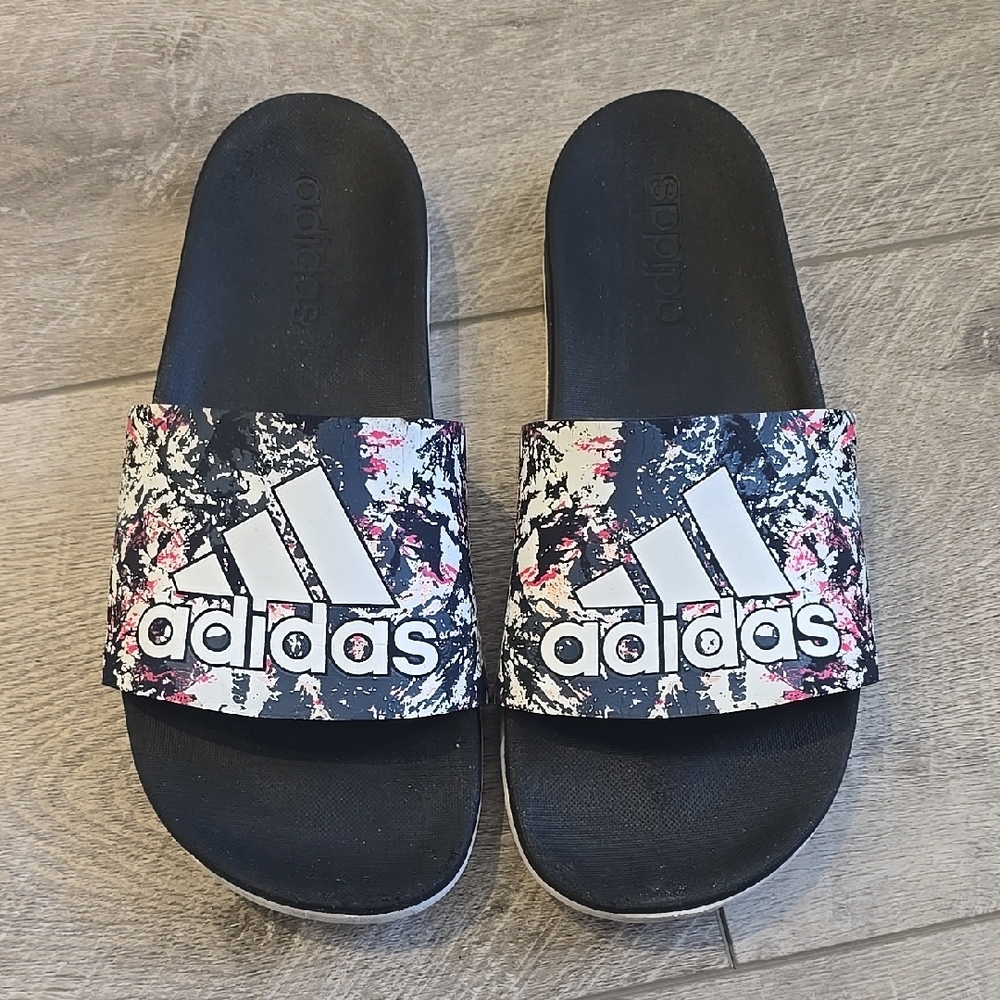 Adidas Adilette Comfort Black and Pink Slide Sandals